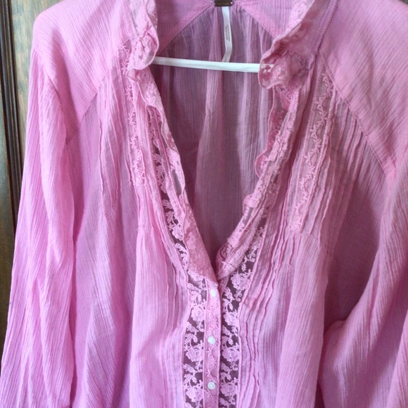 Free People Clemence Botton Down Blouse in Pink sz large NWOT - Picture 6 of 9